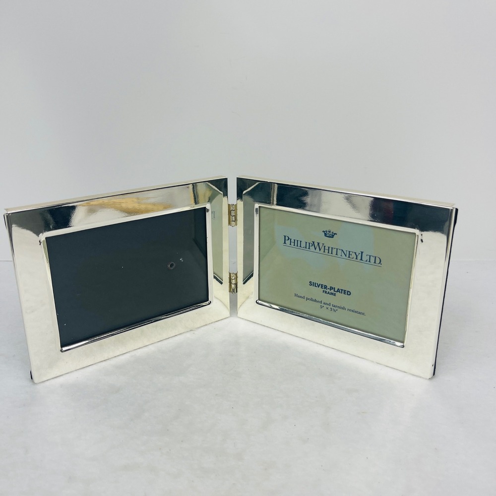 Philip Whitney Ltd Double Picture Frame Silver Plated Hinged 5x3.5 Polished Good